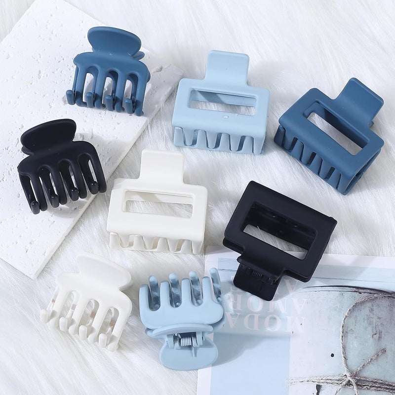 USDNICE Medium Hair Clips Combination 2 Styles Small Claw Clips for Thin Hair 8 Pcs Matte Non-slip Rectangle Jaw Clips Square Hair Accessories for Women and Girls (Blue) - Image 3